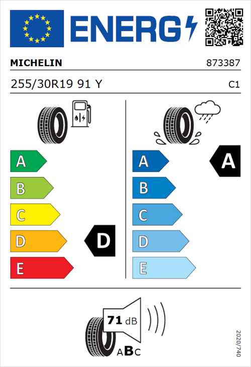 Tyre Label for Michelin Pilot Sport 4 S 255/30R19 91Y
