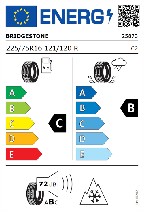 Tyre Label for Bridgestone Duravis R660 225/75R16 121/120R