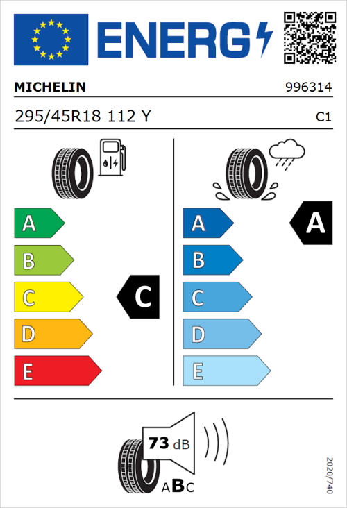 Tyre Label for Michelin Pilot Sport 4 S 295/45R18 112Y
