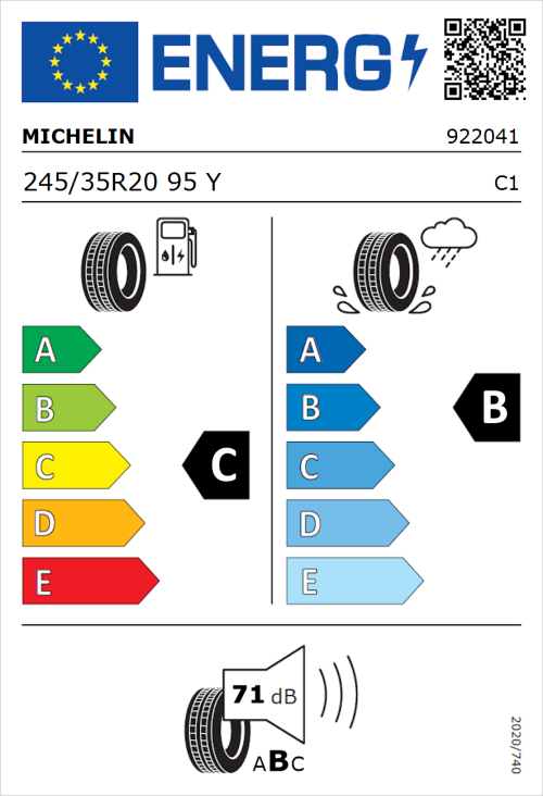 Tyre Label for Michelin Pilot Sport 4 S 245/35R20 95Y
