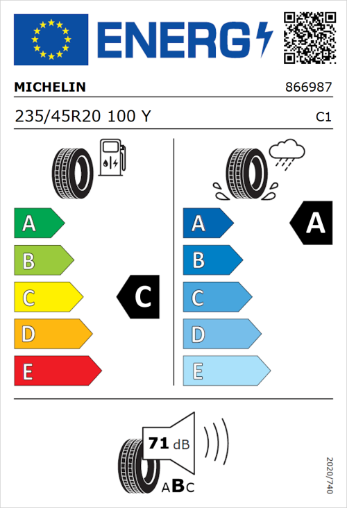 Tyre Label for Michelin Pilot Sport 4 S 235/45R20 100Y